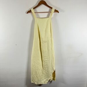 Rowie The Label 100% Linen Butter Yellow Midi Dress Tie Back Adjustable Lined Sm